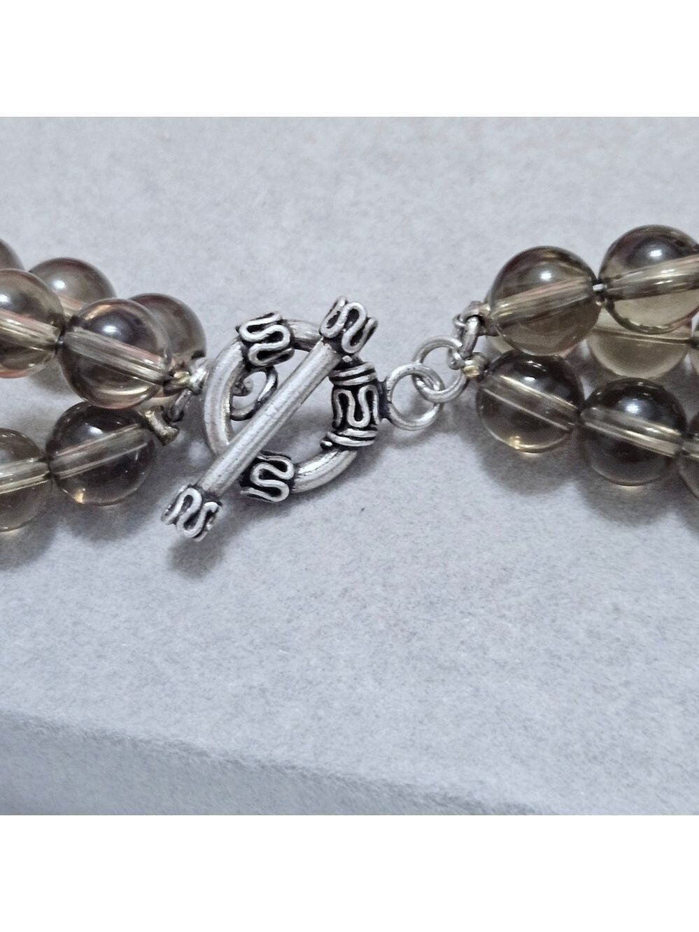 Vintage Triple Strand Natural Smoky Quartz .925 Sterling Silver Necklace - Picture 5 of 7